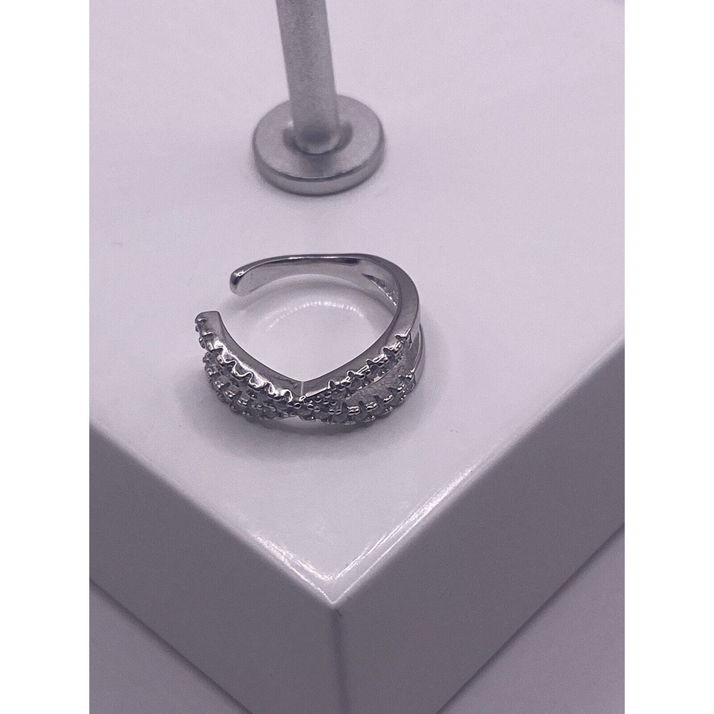 Sterling Silver Cross CZ Clip Earring